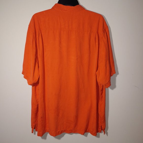 Tommy Bahama Silk Shirt Embroidered UM Short Sleeve Button Down Orange Size XXL - Picture 8 of 10